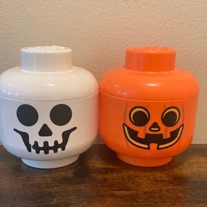 Lego Halloween Storage Heads - White and Orange